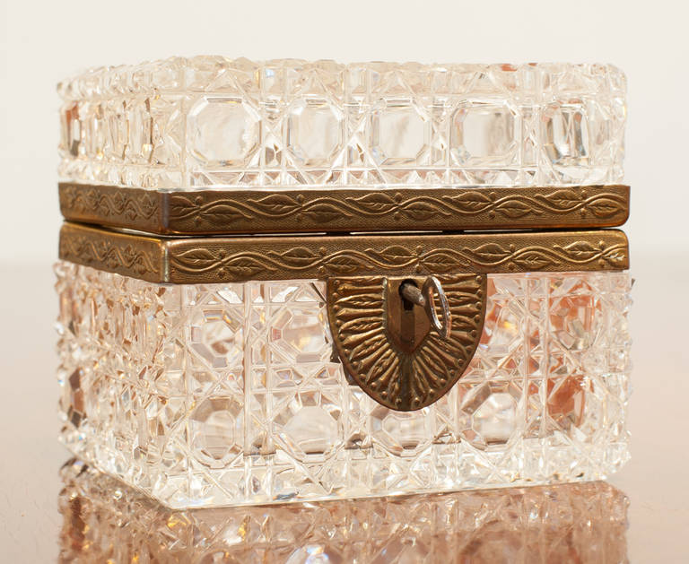 French Hobnail Cut Crystal Casket Style Box