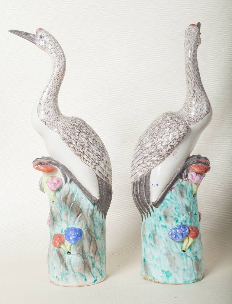 Pair of Japanese Porcelain Cranes In Excellent Condition In West Palm Beach, FL