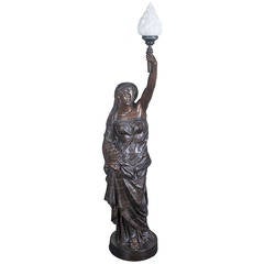 Female Bronzed Figural Newel Post Light