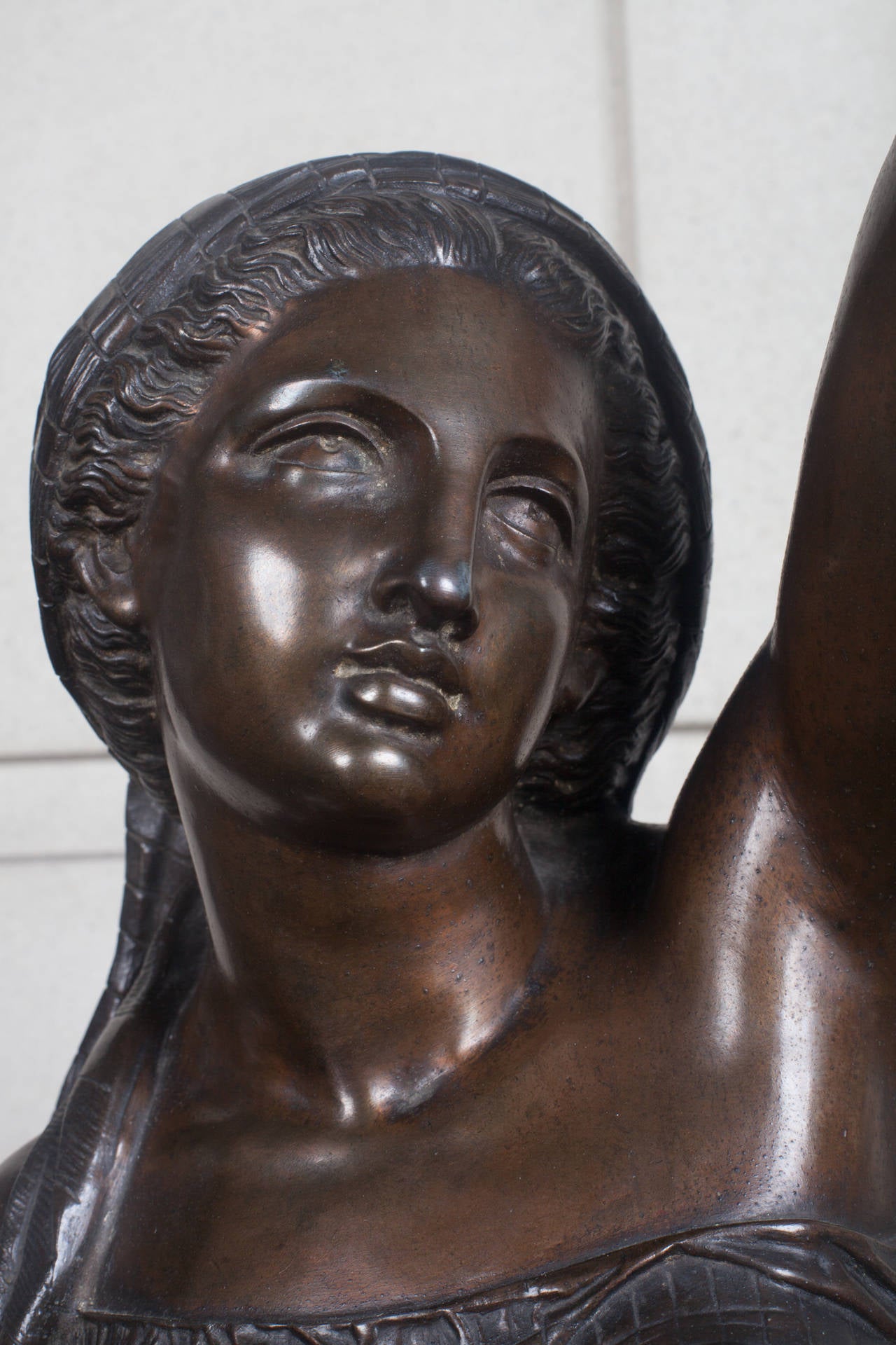 French Female Bronzed Figural Newel Post Light