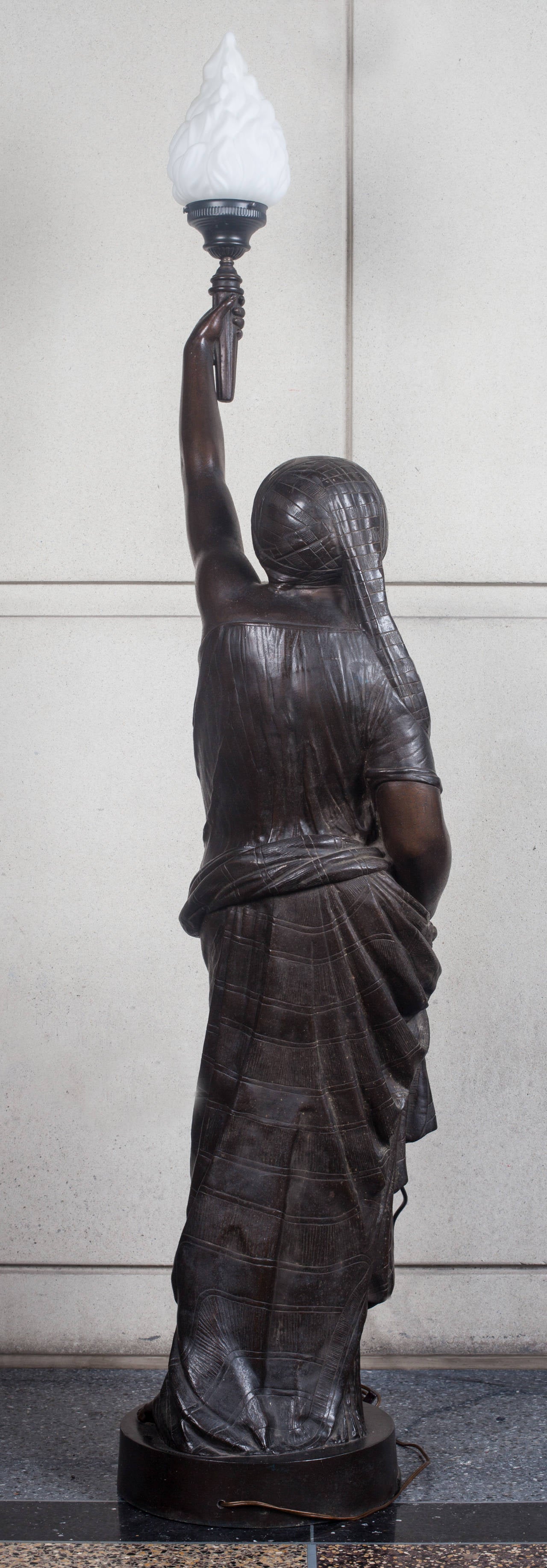 19th Century Female Bronzed Figural Newel Post Light