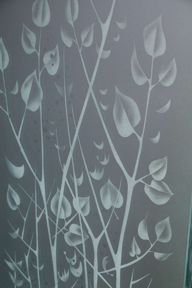 French Four-Panel Etched Glass Screen For Sale