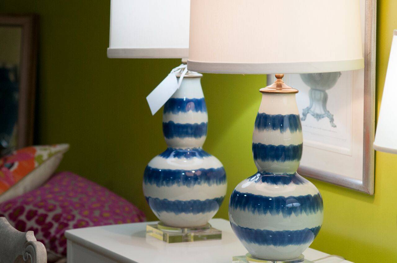 blue and white striped lamps