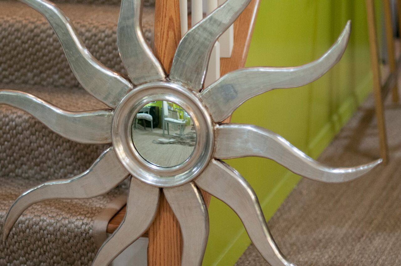French Silvered Wood Sunburst Mirror For Sale