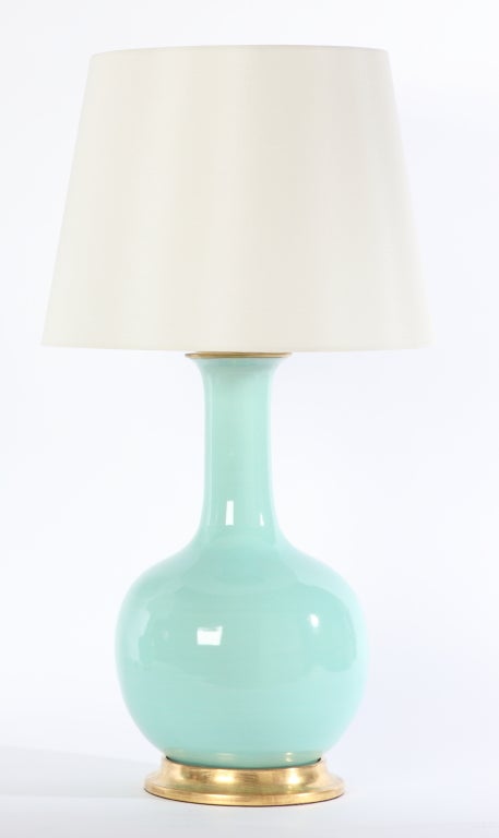 American Large Single Gourd Lamp in Pale Blue Green Glaze by Spitzmiller For Sale
