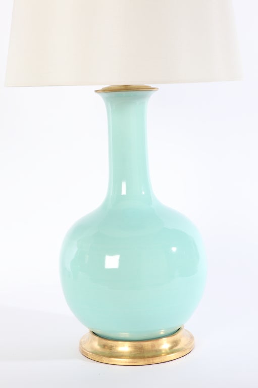 American Large Single Gourd Lamp in Pale Blue Green Glaze by Spitzmiller For Sale