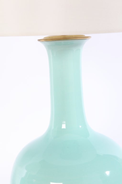 Large Single Gourd Lamp in Pale Blue Green Glaze by Spitzmiller For Sale 1