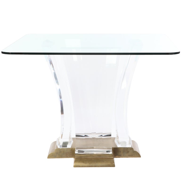 Acrylic and Brass Pedestal Table