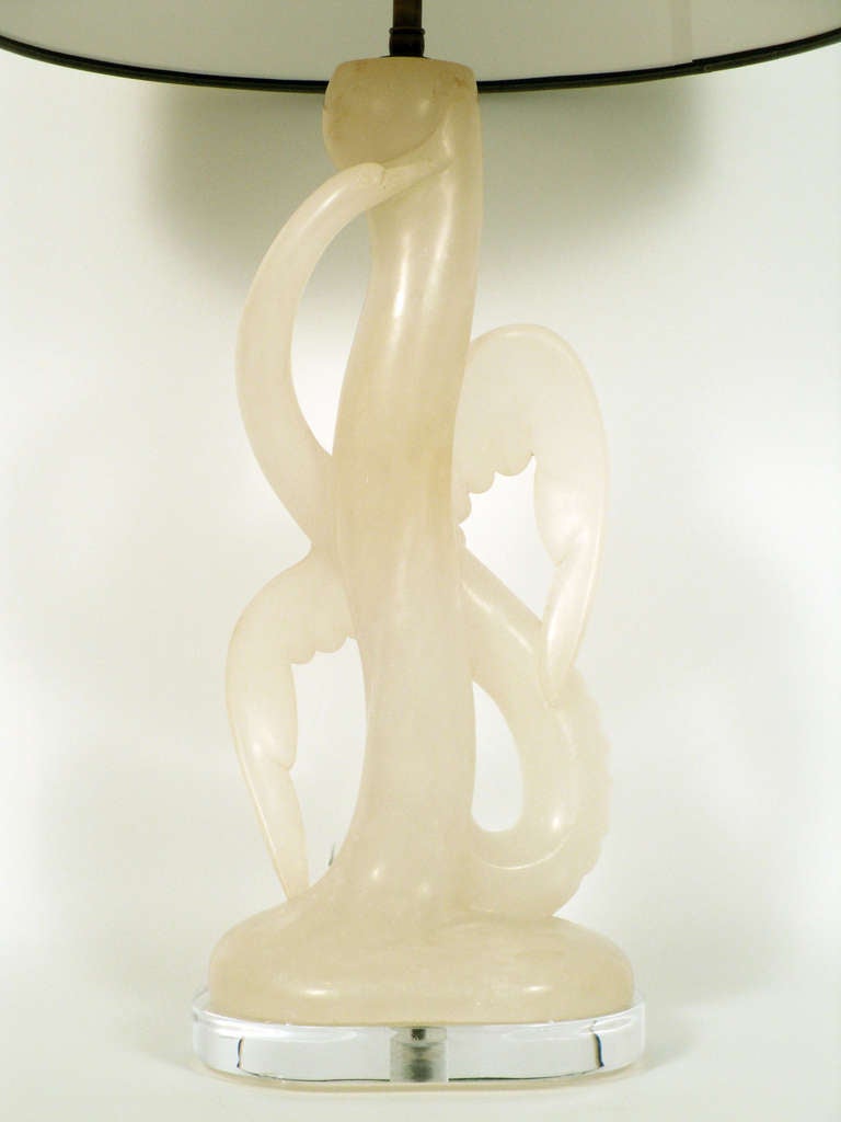 Mid-20th Century Carved Alabaster Bird Lamp For Sale