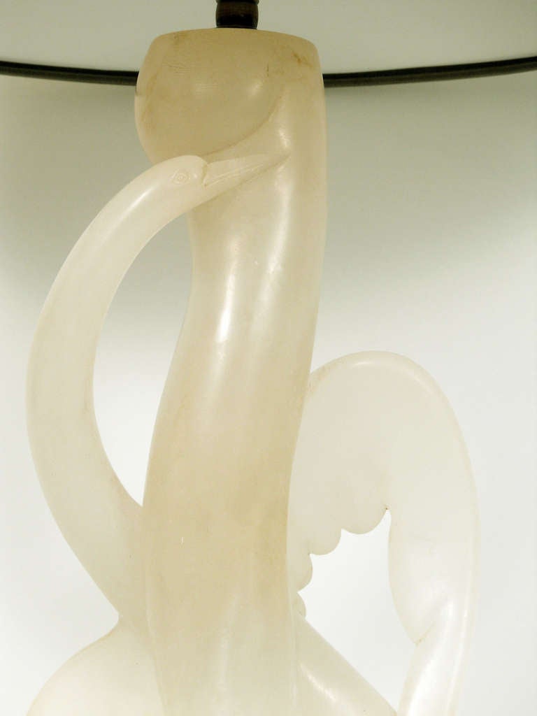 Carved Alabaster Bird Lamp For Sale 2