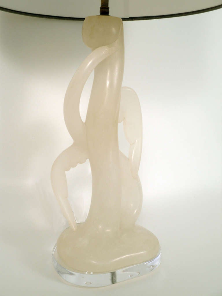 Carved Alabaster Bird Lamp In Excellent Condition For Sale In Atlanta, GA