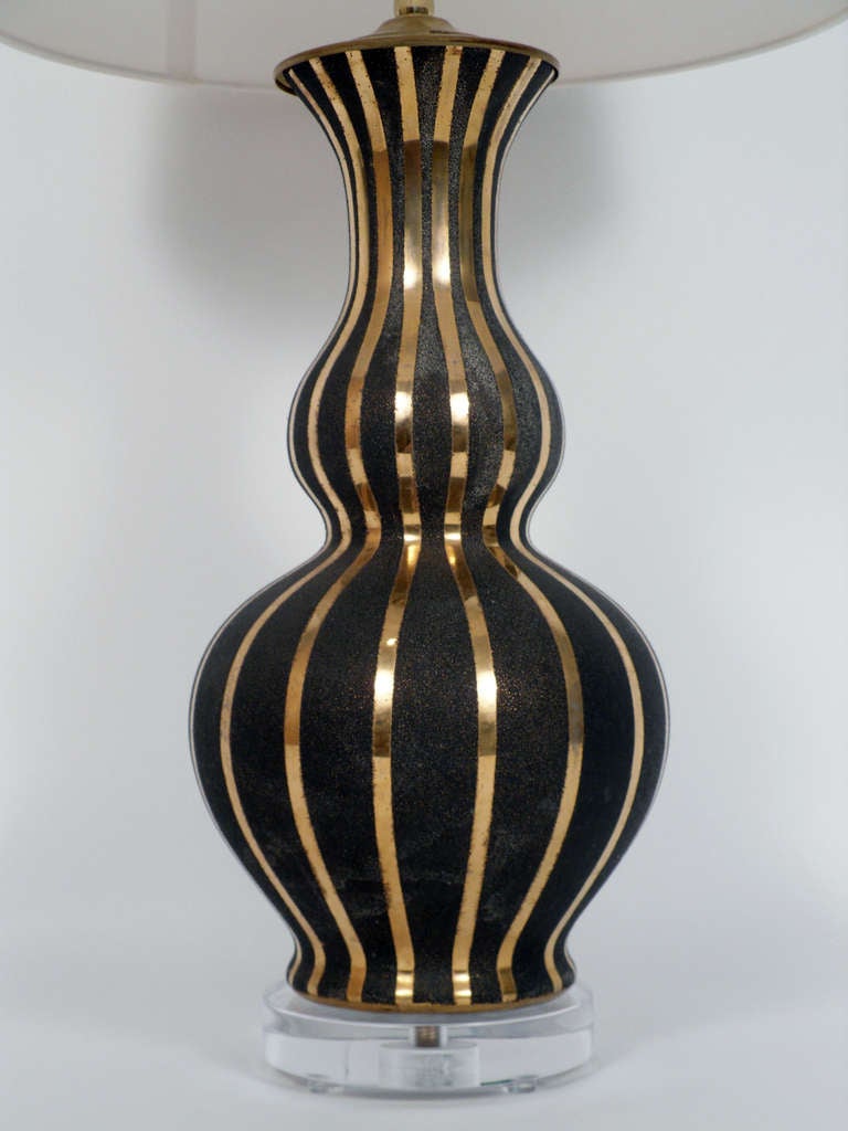 Matte Black and Gold Stripe Double Gourd Lamp For Sale at 1stDibs