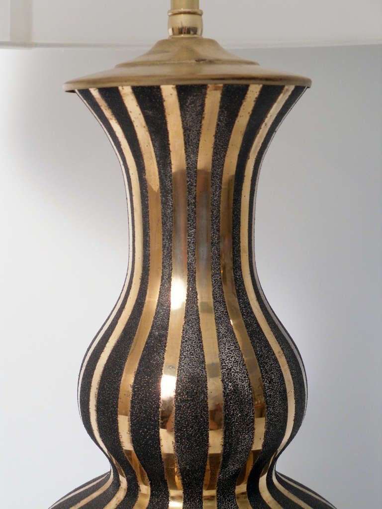 Matte Black and Gold Stripe Double Gourd Lamp For Sale at 1stDibs