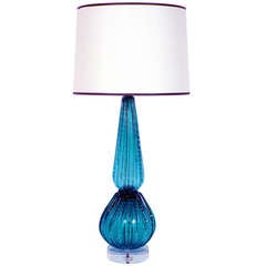 Vintage Peacock Blue Long Neck Murano Lamp