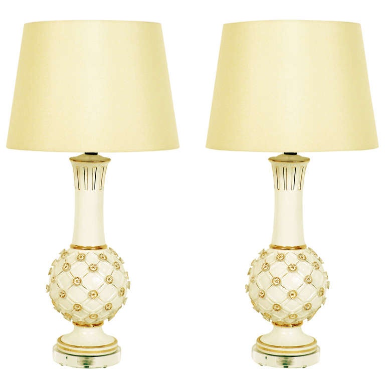Pair of Gold and White "Lattice" Lamps at 1stdibs