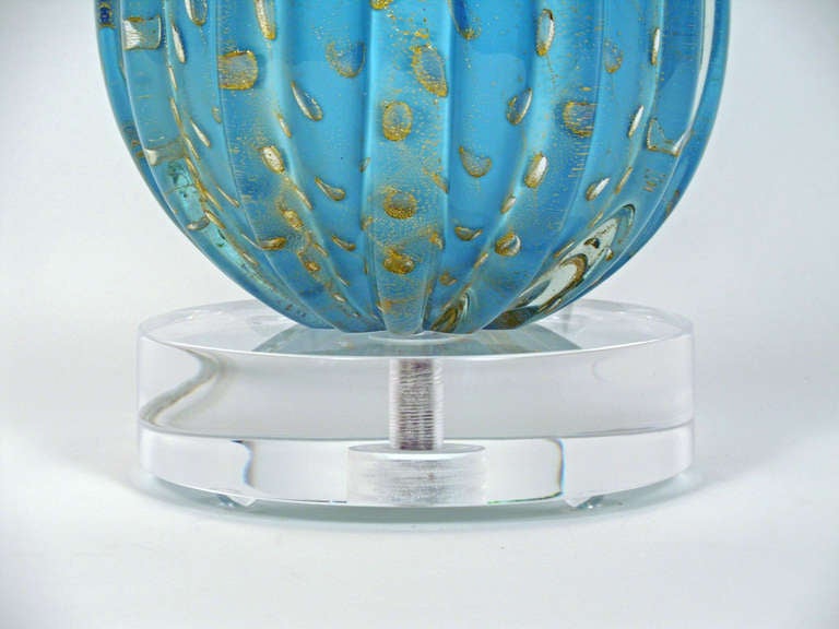 Mid-20th Century Turquoise & Gold Teardrop Murano Lamp