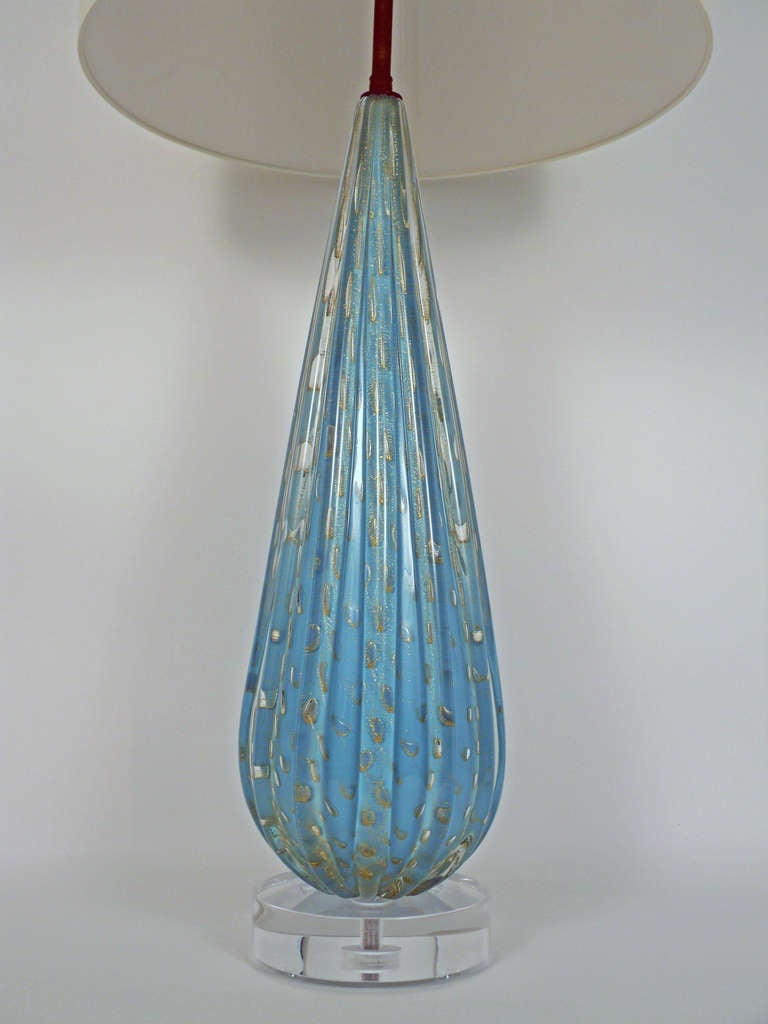 Italian Turquoise & Gold Teardrop Murano Lamp