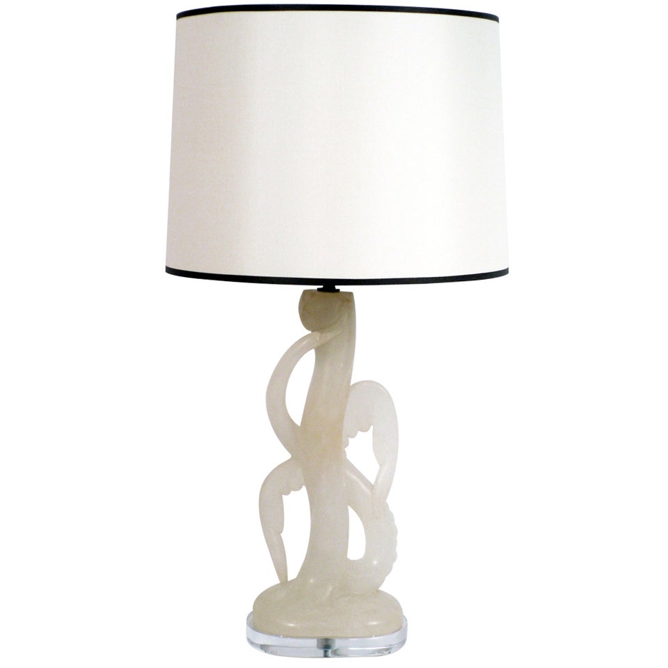 Carved Alabaster Bird Lamp For Sale