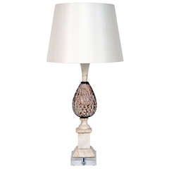 Murano Glass and Marble Pedestal Lamp