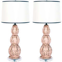 Retro Pair of Shell Pink Chalkware Lamps