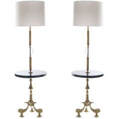 Pair of "Pescado" Floor Lamps with Built-In Tables