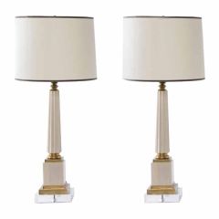 SALE!! Pair of Column Lamps in Wood and Brass