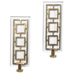 Pair of Brass Fret-Work Candle Sconces