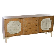 Cerused Oak Credenza with Octagonal Mirror Panels