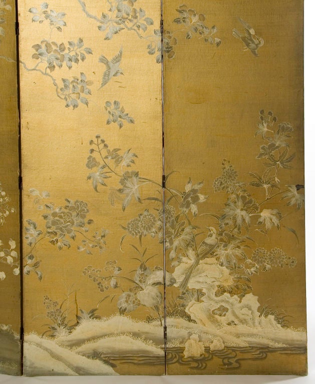 Mid-20th Century Chinoiserie Folding Screen Depicting Traditional Outdoor Scene