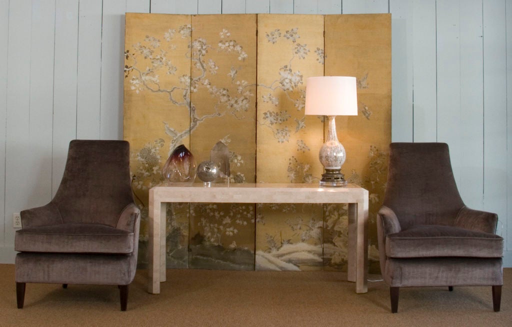Chinoiserie Folding Screen Depicting Traditional Outdoor Scene 4