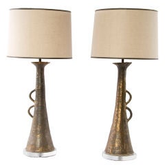 "Bronze" Ceramic Vessel Lamps / Pair Available