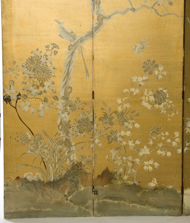Chinese Chinoiserie Folding Screen Depicting Traditional Outdoor Scene