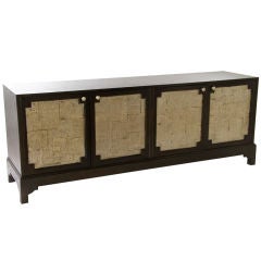 Four Door Cabinet with Metallic Leaf Cane Panels