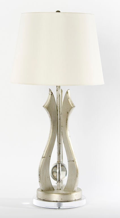 Sculptural Metallic Leaf Lamp with Sphere Detail