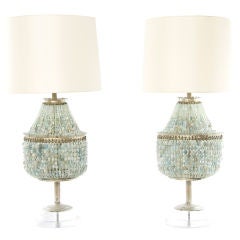 Pair of Aquamarine Chandelier Table Lamps