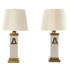 Pair of Brass Detail Column Lamps