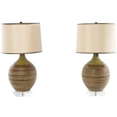 Pair of Striped Art Pottery Lamps