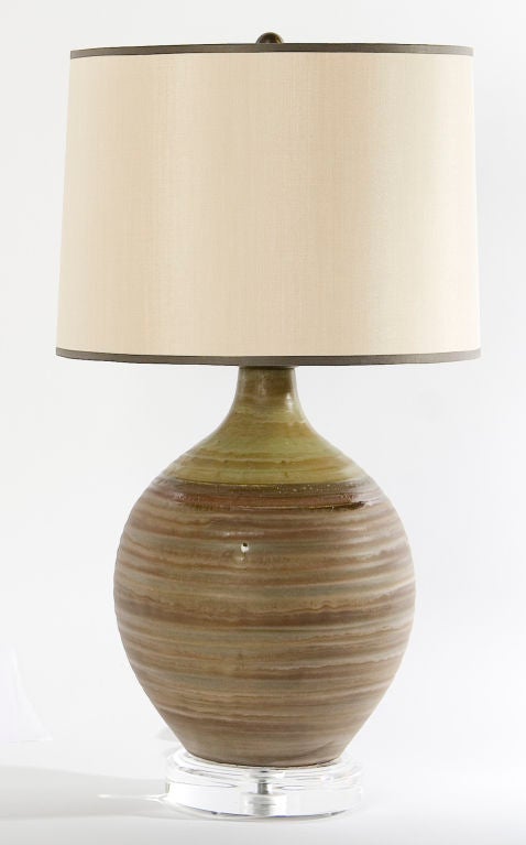 Pair of Striped Art Pottery Lamps