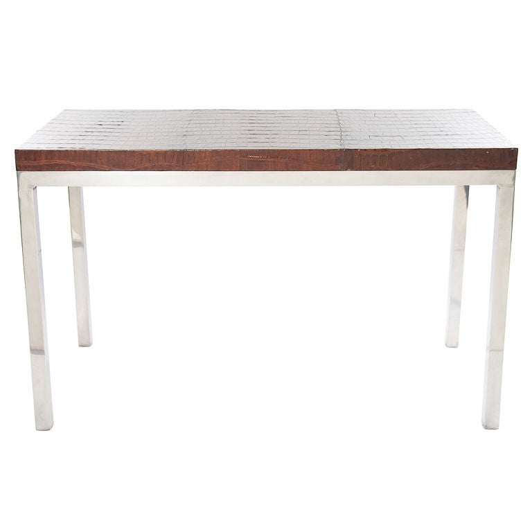 SALE: Alligator and Polished Steel Parsons Table