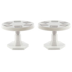 SALE: Pair of Circular Side Tables with Inset Glass Panels