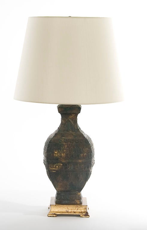 Bronze Lamp with Gold Leaf Base