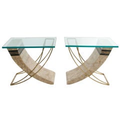 SALE: Pair of Tessellated Stone Arc Side Tables