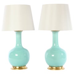Large Single Gourd Lamp in Pale Blue Green Glaze by Spitzmiller