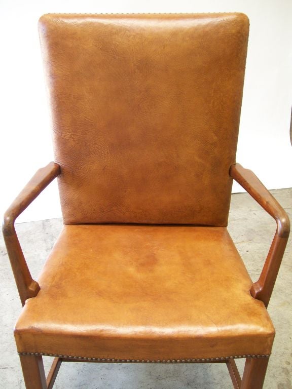 Mid-20th Century Danish High Back Leather Arm Chair For Sale