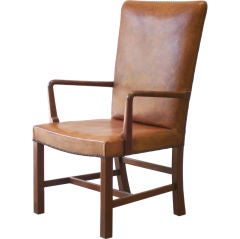 Danish High Back Leather Arm Chair