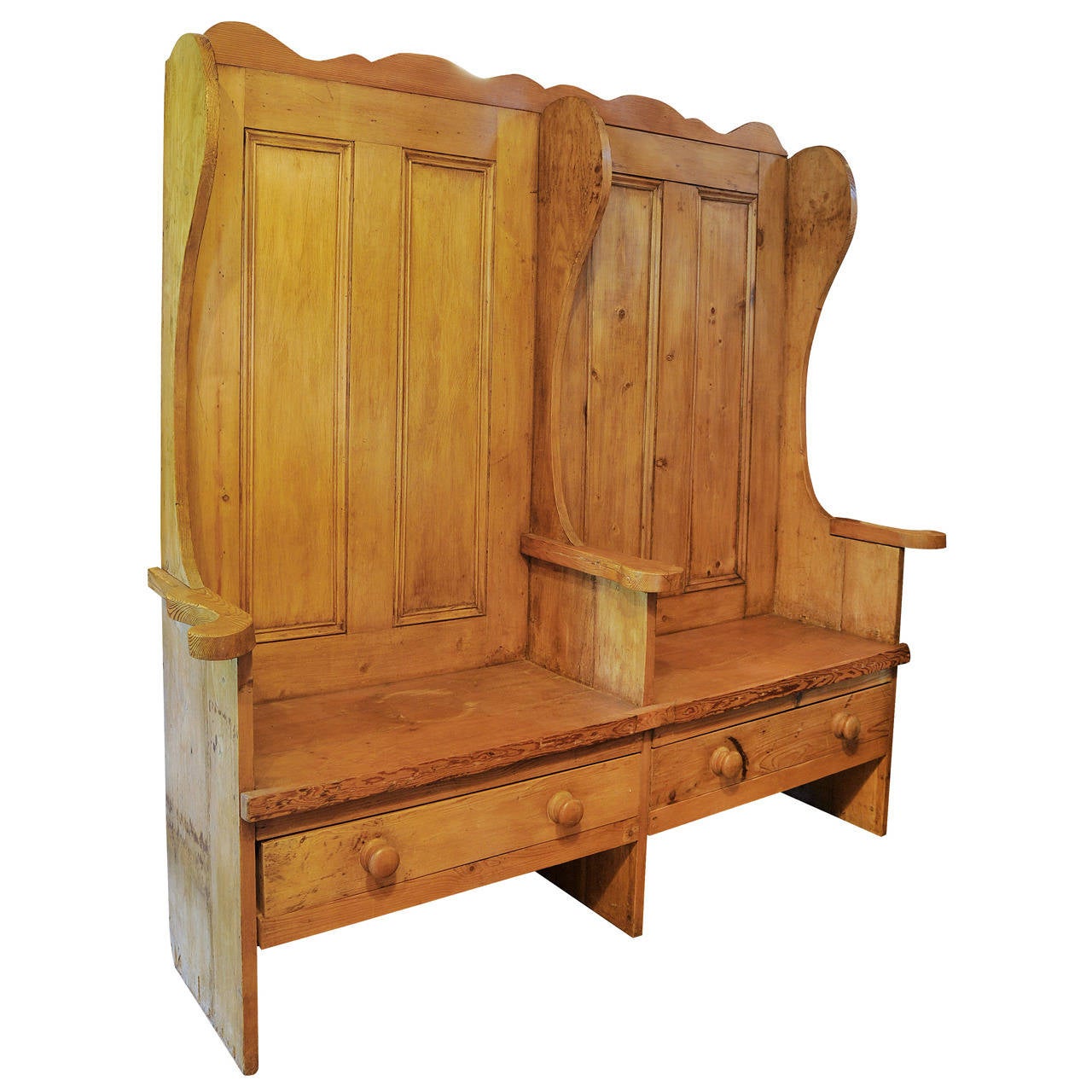 Pine Settle Bench At 1stdibs