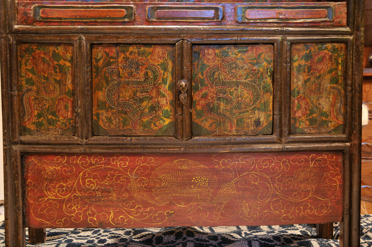 Wood Tibetan Two-Door, Hand-Painted Cabinet
