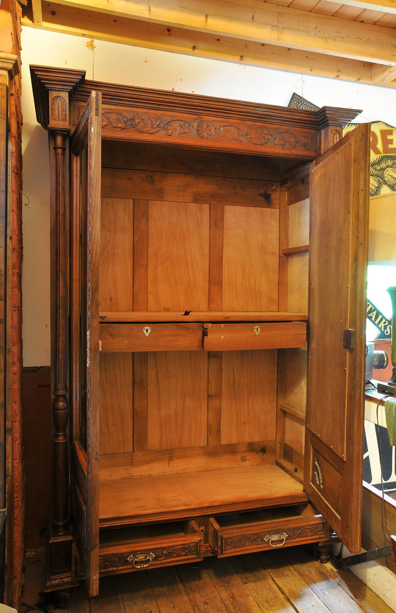 Late 19th Century French Carved Oak Armoire For Sale