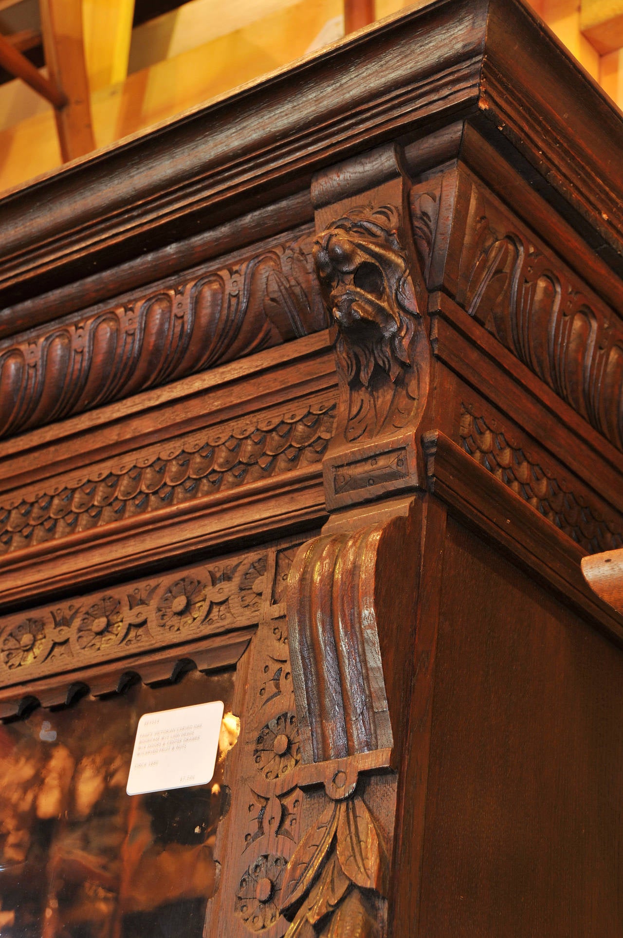 English Carved Oak Bookcase For Sale