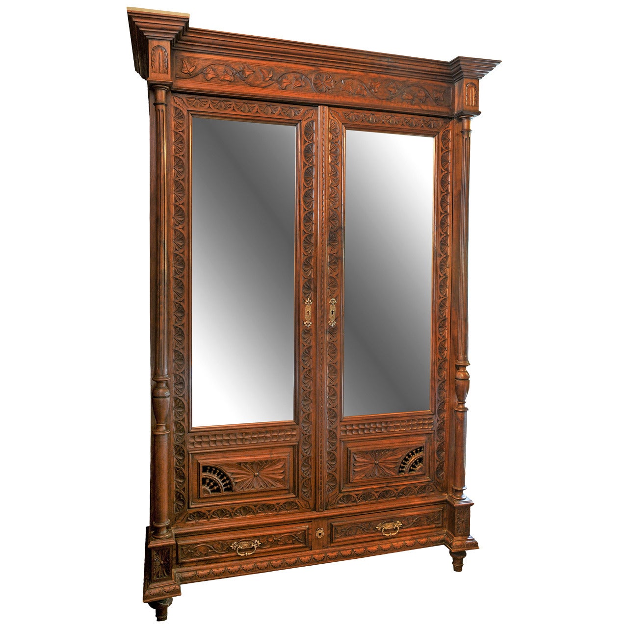 French Carved Oak Armoire For Sale